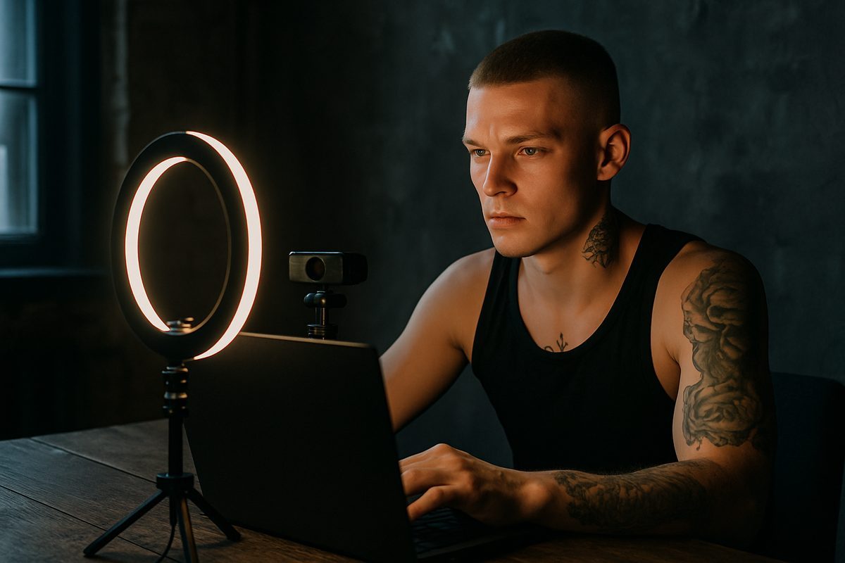 Cam performer streaming with ring light and webcam